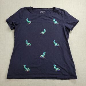 Talbots Womens T-Shirt Size M Blue Green Peacock Sequin Short Sleeve Casual Tee